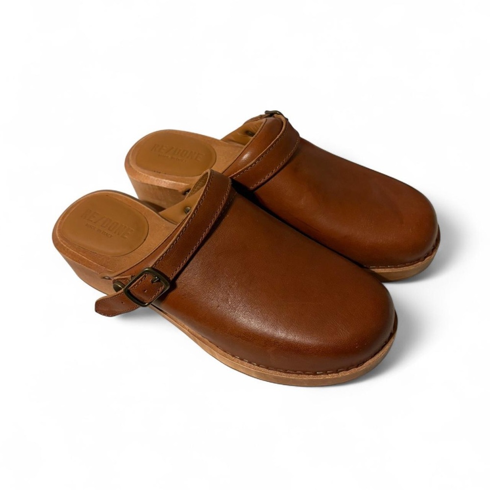 Re/done leather clogs